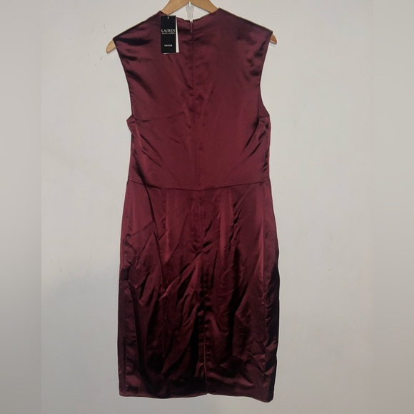 Lauren Ralph Lauren Satin Charmeuse Mock Neck Cocktail Dress (Vintage Burgundy) - Picture 5 of 12